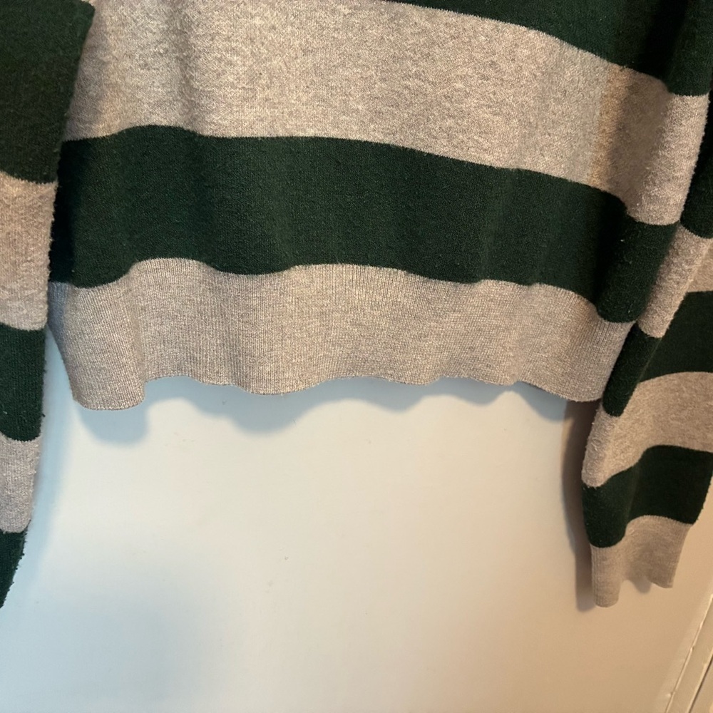 525 AMERICA Green & Grey Rugby Striped Double Collar Polo Top | size XS - Picture 10 of 11